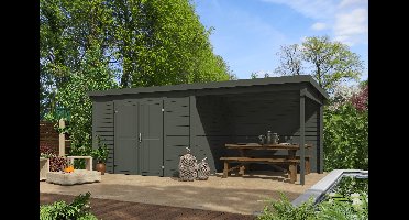 Outdoor Life Kjeld Tuinhuis 550x250 cm 28 mm vuren Green Grey gecoat- Lessenaarsdak- Hout- Outdoor Life