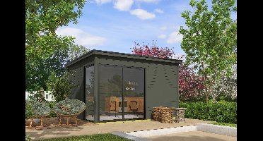 Outdoor Life Olivia Tuinhuis 385x295 cm 28 mm vuren Green Grey gecoat- Lessenaarsdak- Hout- Outdoor Life