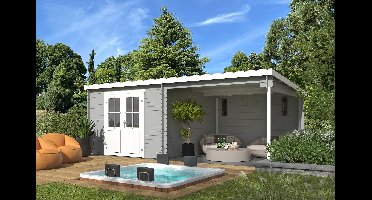 Outdoor Life Orlando Blokhut 601,2x312 cm 28 mm vuren Platinum Grey-Wit gecoat