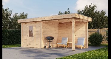 Lugarde Select Vught Modern tuinhuis met overkapping 250x250 cm + overkapping 300 cm 28 mm vuren blank- Plat dak- - Lugarde Select