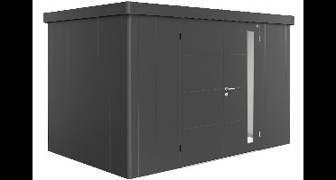 Biohort Neo 2D metalen tuinhuis donkergrijs 348x236 cm met dubbele deur- Plat dak- Metaal- Biohort