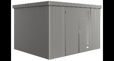 Biohort Neo 3D metalen tuinhuis kwartsgrijs 348x292 cm met dubbele deur- Plat dak- Metaal- Biohort