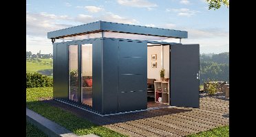Biohort CasaNova 3x4 metalen berging met draairichting rechts donkergrijs metallic- Plat dak- Metaal- Biohort