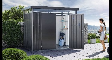 Biohort Highline H1 metalen tuinhuis 275x155x222 cm met dubbele deur- Plat dak- Metaal- Biohort