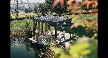 Biohort aluminium Pergola donkergrijs 300x350 cm zilver metallic lamellendak- - - Biohort