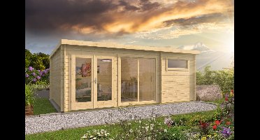 Tuindeco Flow 2.0 Blokhut 595x400 cm 40 mm vuren blank- Lessenaarsdak- Onbehandeld vurenhout- Tuindeco