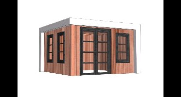 Trendhout Verona buitenverblijf 400x400 cm Lariks/Douglas blank - Plat dak model rechts - Combinatie 1- Plat dak- Onbehandeld lariks Douglas hout- Trendhout