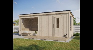 Interflex Carel XL Buitensauna 600x225 cm 18 mm vuren blank- Lessenaarsdak- Onbehandeld vurenhout- Interflex