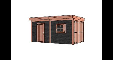 Trendhout Refter XL buitenverblijf 500x340 cm Lariks/Douglas blank - Combinatie 1- Plat dak- Onbehandeld lariks Douglas hout- Trendhout