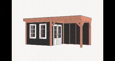 Trendhout Refter XL buitenverblijf 600x285 cm Lariks/Douglas blank - Combinatie 1- Plat dak- Onbehandeld lariks Douglas hout- Trendhout