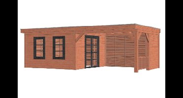 Trendhout Refter XL buitenverblijf 730x400 cm Lariks/Douglas blank - Combinatie 1- Plat dak- Onbehandeld lariks Douglas hout- Trendhout