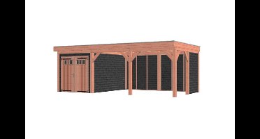 Trendhout Refter XL buitenverblijf 735x400 cm Lariks/Douglas blank - Combinatie 1- Plat dak- Onbehandeld lariks Douglas hout- Trendhout