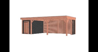 Trendhout Refter XL buitenverblijf 780x400 cm Lariks/Douglas blank - Combinatie 1- Plat dak- Onbehandeld lariks Douglas hout- Trendhout