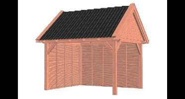 Trendhout Zadeldak XL buitenverblijf 415x380 cm Lariks/Douglas blank - Combinatie 1- Zadeldak- Onbehandeld lariks Douglas hout- Trendhout