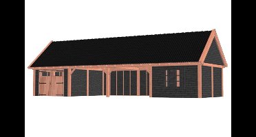 Trendhout Zadeldak XXL buitenverblijf 1505x595 cm Lariks/Douglas blank - Combinatie 1- Zadeldak- Onbehandeld lariks Douglas hout- Trendhout