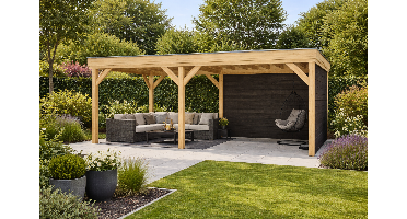 Overkapping Novo 600x350 cm Douglas met vuren rabat wanden (Incl. EPDM)- - - YARD Outdoor