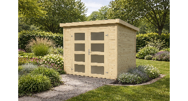 Blokhut Bart 250x250cm 28mm vuren blank- Plat dak- - Van Kooten