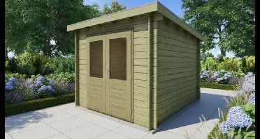 Classicline Blokhut Drenthe vuren groen geïmpregneerd 250x300 cm- Lessenaarsdak- - Van Kooten