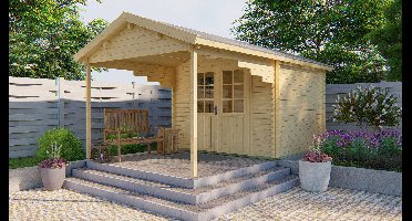 Tuindeco Georg blokhut 300x260 cm + overkapping 260 cm 28 mm vuren honing geïmpregneerd