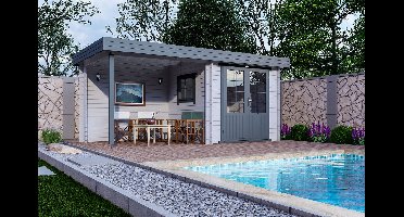 Interflex 2526Z Blokhut 250x250 cm + zijluifel 250 cm 28 mm vuren exterieur gecoat- Plat dak- Hout- Interflex