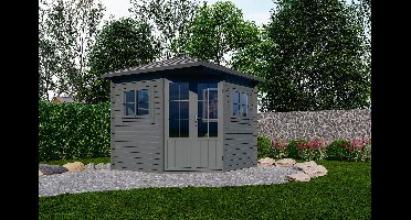 Interflex 2555 Hoekblokhut 250x250 cm 28 mm vuren compleet gecoat- Puntdak- Hout- Interflex