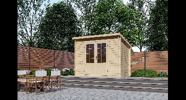 Interflex 3020L Blokhut 300x200 cm 28 mm vuren blank- Lessenaarsdak- Onbehandeld vurenhout- Interflex