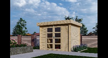 Interflex 325M Blokhut 300x250 cm 28 mm vuren blank- Plat dak- Onbehandeld vurenhout- Interflex