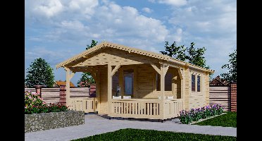 Interflex Blokhut 440x340 met overkapping 200 cm 50 mm vuren blank- Zadeldak- Onbehandeld vurenhout- Interflex