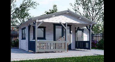 Interflex Blokhut 440x340 met overkapping 200 cm 50 mm vuren exterieur gecoat- Zadeldak- Hout- Interflex