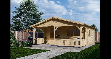 Interflex Blokhut 540x440 met overkapping 200 cm 50 mm vuren blank- Zadeldak- Onbehandeld vurenhout- Interflex