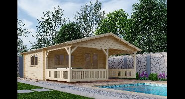 Interflex Blokhut 540x440 met overkapping 300 cm 50 mm vuren blank- Zadeldak- Onbehandeld vurenhout- Interflex