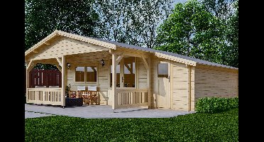 Interflex Blokhut 540x540 met overkapping 200 cm 50 mm vuren blank- Zadeldak- Onbehandeld vurenhout- Interflex