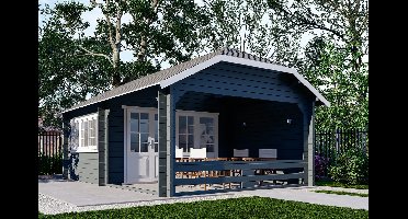 Interflex W Blokhut 440x340 met overkapping 300 cm 50 mm vuren exterieur gecoat- Wolfskap- Hout- Interflex