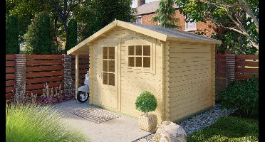 Tuindeco Lars blokhut 300x260 cm + luifel 120 cm 28 mm vuren grijs geïmpregneerd