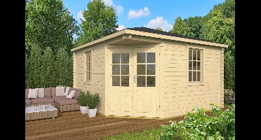 Tuindeco Lotte Blokhut 400x400 cm 44 mm vuren blank- Puntdak- Onbehandeld vurenhout- Tuindeco