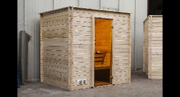 Interflex Binnensauna 205x168 cm 40 mm vuren blank incl. kachel - 1 stuk voor deze prijs!- Plat dak- Onbehandeld vurenhout- Interflex