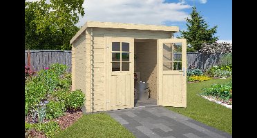 Outdoor Life Indi Blokhut 250x195 cm 28 mm vuren blank- Lessenaarsdak- Onbehandeld vurenhout- Outdoor Life