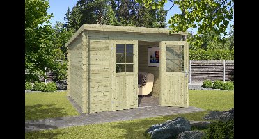 Outdoor Life Nadia Blokhut 295x295 cm 28 mm vuren Groen geïmpregneerd- Lessenaarsdak- - Outdoor Life