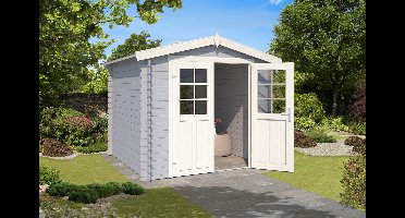 Outdoor Life Ingo Blokhut 250x250 cm 28 mm vuren Platinum Grey-Wit gecoat- Zadeldak- - Outdoor Life