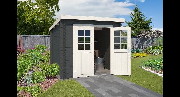 Outdoor Life Indi Blokhut 250x195 cm 28 mm vuren Carbon Grey-Wit gecoat- Lessenaarsdak- - Outdoor Life