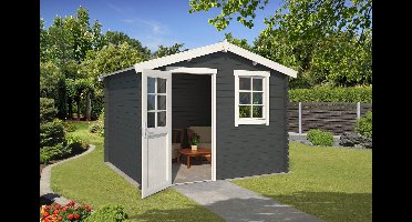 Outdoor Life Nina Blokhut 295x295 cm 28 mm vuren Carbon Grey-Wit gecoat- Zadeldak- - Outdoor Life