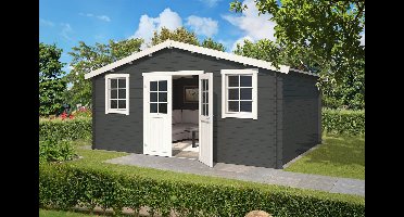 Outdoor Life Udo Blokhut 500x320 cm 28 mm vuren Carbon Grey-Wit gecoat- Zadeldak- - Outdoor Life