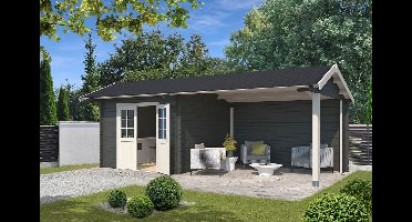 Outdoor Life Maribel Blokhut 700x320 cm 34 mm vuren Carbon Grey-Wit gecoat- Zadeldak- - Outdoor Life