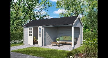 Outdoor Life Fraya Blokhut 595x295 cm 28 mm vuren Platinum Grey-Wit gecoat