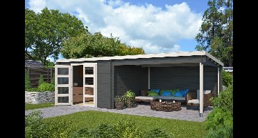 Outdoor Life Olenka Blokhut 730x350 cm 28 mm vuren Carbon Grey-Wit gecoat