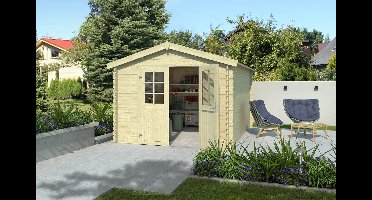 Outdoor Life Norah Blokhut 295x380 cm 28 mm vuren blank- Zadeldak- Onbehandeld vurenhout- Outdoor Life