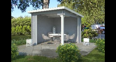 Outdoor Life Lara Blokhut 295x295 cm 28 mm vuren Platinum Grey-Wit gecoat- Lessenaarsdak- - Outdoor Life