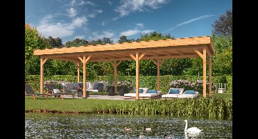 Tuindeco Oslo XL Overkapping type 5 990x430 cm Lariks/Douglashout blank- Plat dak- Onbehandeld lariks Douglas hout- Tuindeco