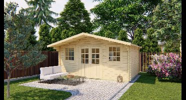 Tuindeco Parijs blokhut 500x380 cm 44 mm vuren grijs geïmpregneerd