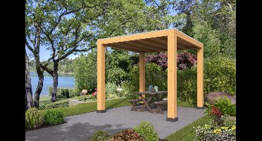 Tuindeco Renesse overkapping 300x313 cm basis incl. schroefpakket vuren Red class wood geïmpregneerd - Bouwpakket- Plat dak- Geïmpregneerd vurenhout- Tuindeco